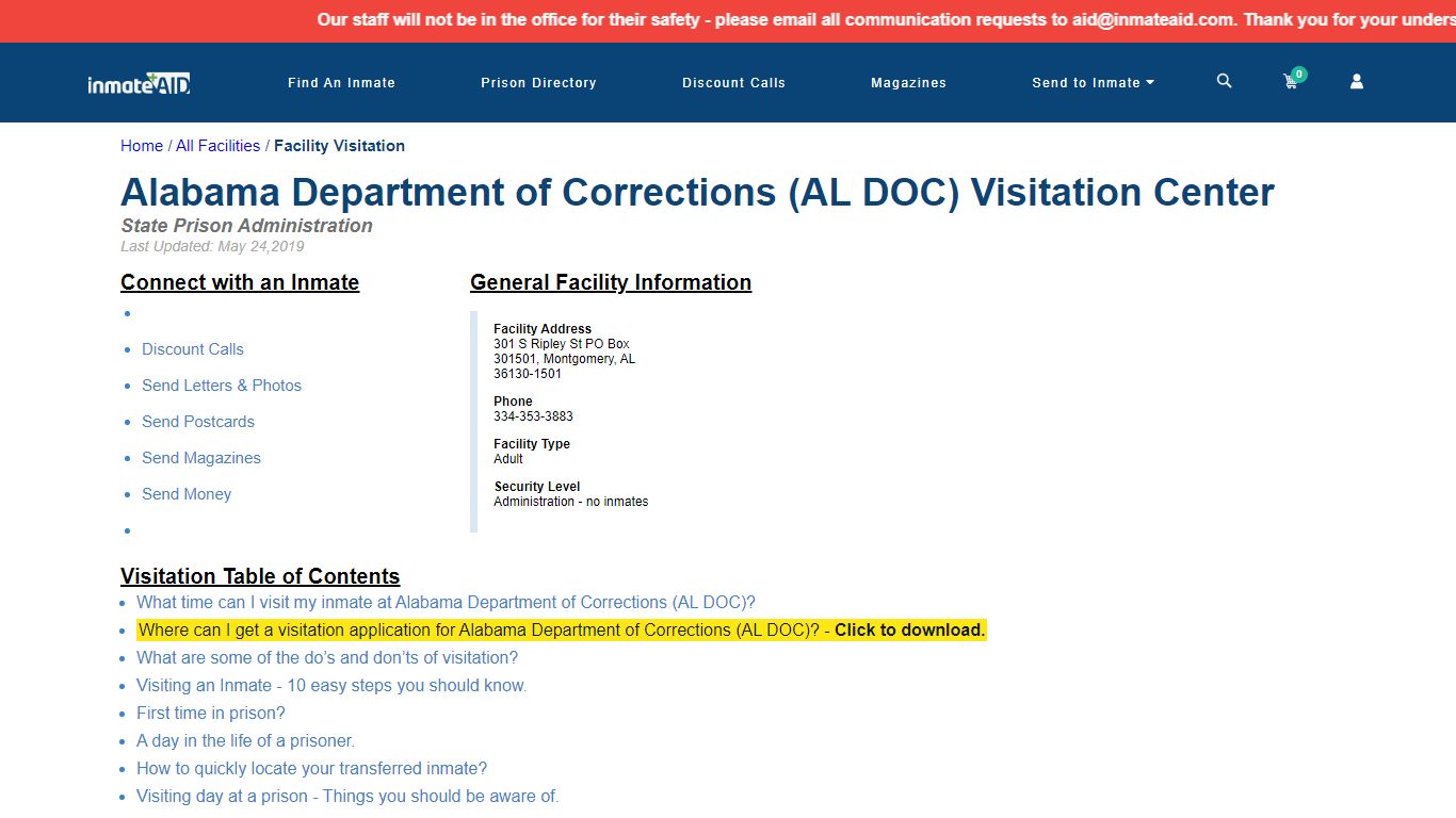 Alabama Department of Corrections (AL DOC) - InmateAid