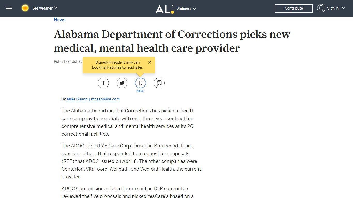 Alabama Department of Corrections picks new health care provider
